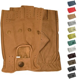 German Wear Driving Half Finger Fingerless Driving Leather Gloves (Caramel, 8=M)