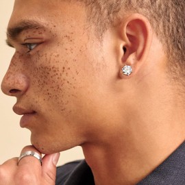 KRKC&CO Moissanite Stud Earrings, 14K Gold Gold Plated Earrings, 1.5CT D-Color VVS1, Brilliant Cut Big Diamond Silver Earring, Simple Earrings for Men, 6-Prong