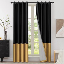 BULBUL Black Gold 100% Full Blackout Velvet Curtains,72 inches Long Modern Liner Curtains Thermal Drapes Panels for Living Room Bedroom Grommet Set of 2