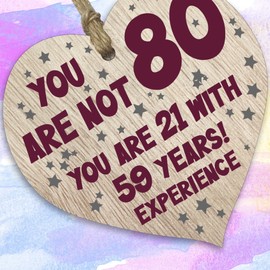 80th Birthday Gift For Women Men Wooden Heart Plaque, Light Wood Christmas Sign Keepsake, Mum, Girlfriend, Dad, Husband, Wife, Boyfriend, Mum Gifts From Son, Nan, Grandad Birthday Present