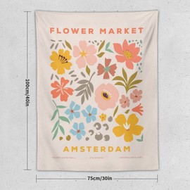 Chordity Danish Pastel Botanical Flower Market Aesthetic Floral Plants Tapestries Wall Hanging Tapestry Decorative Flag For Home Decor Living Room College Dorm Bedroom Banner Poster 30*40 Inch