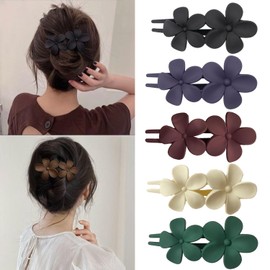 5 Pack Flower Hair Clips for women Non-Slip Matte Hair Clamps Flat Floral Design Claw Clip French Cute Hair Accessories for Girls Hair Decorations