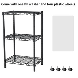 Golpart Small 3 tire Shelves Storage Wire Shelving Unit Metal Shelf Adjustable Organizers Storage Shelving with Wheels for Bathroom Laundry Room Kitchen Pantry12”D x 18”W x 30”H Black