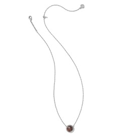 Kendra Scott Basketball Rhodium-Plated Short Pendant Necklace in Orange Goldstone, Fashion Jewelry for Women