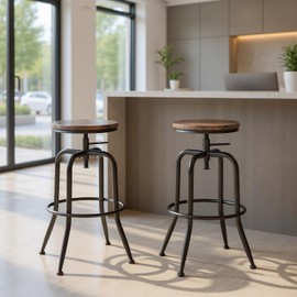 Homy Casa Set of 2 Adjustable Swivel Barstools with Footrest and Anti-Slip Footcaps, Ideal for Commercial Reception Areas, Waiting Rooms, and Front Desks