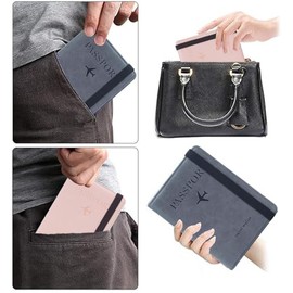 Lumbor37 Cartera para Pasaporte RFID Tarjeta de Visita Bolsa Billetera Caja para Hombres y Mujeres Almacenamiento de Documentos de Viaje 2 Pack (Cb-Gris+Rosa)