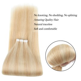 ABH AMAZINGBEAUTY HAIR Tape Extensions Echthaar Vorgeklebte 50g 20 Stück Highlight Tape Haarverlängerungen Remy Menschenhaar Schmutzigblond mit Platin Strand-Bleach Blond Tape Hair P18-613# 50 cm