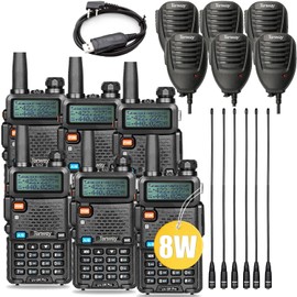 Ham Radio UV-5R Pro 8Watt Dual Band Two Way Radio with Ham Radio and Handheld Speaker Mic and Antenna 6Pack and One USB Programming Cable