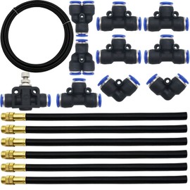CESFONJER 5M PE Pneumatic Hose Kit, with 6 Pieces Quick Sprinkler Head All-Round Adjustment, Flower Irrigation Micro Spraying Nozzle and 10 Pieces Pneumatic Connector
