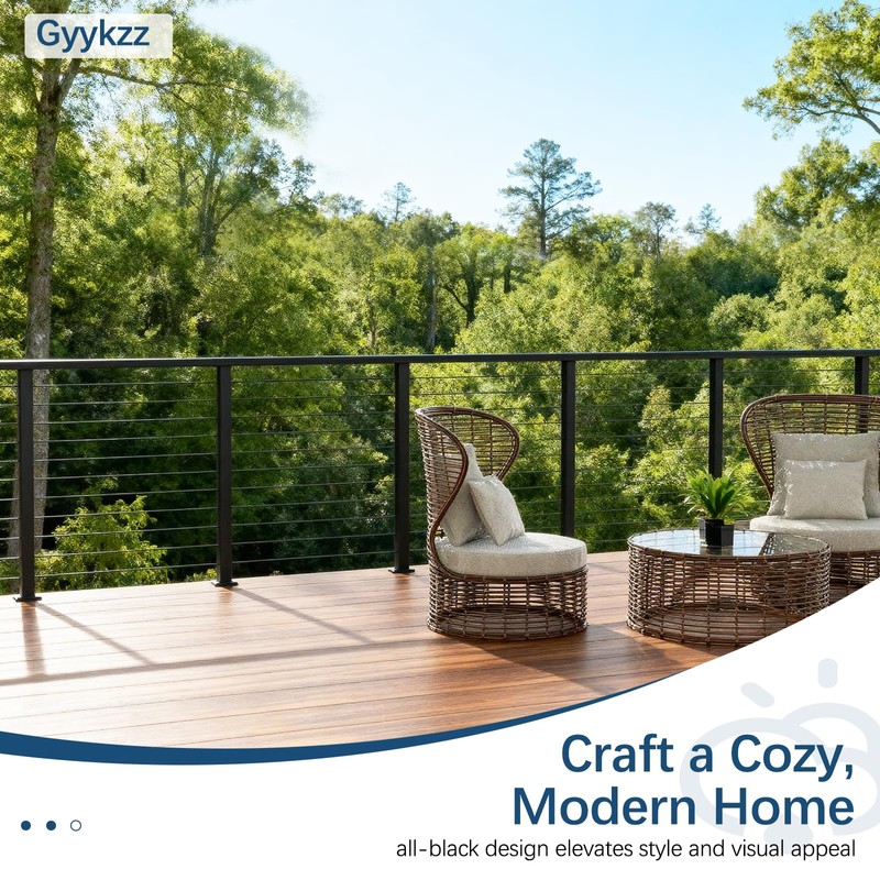 Gyykzz 42" Swageless Black Cable Railing Post, T304 Stainless Steel
