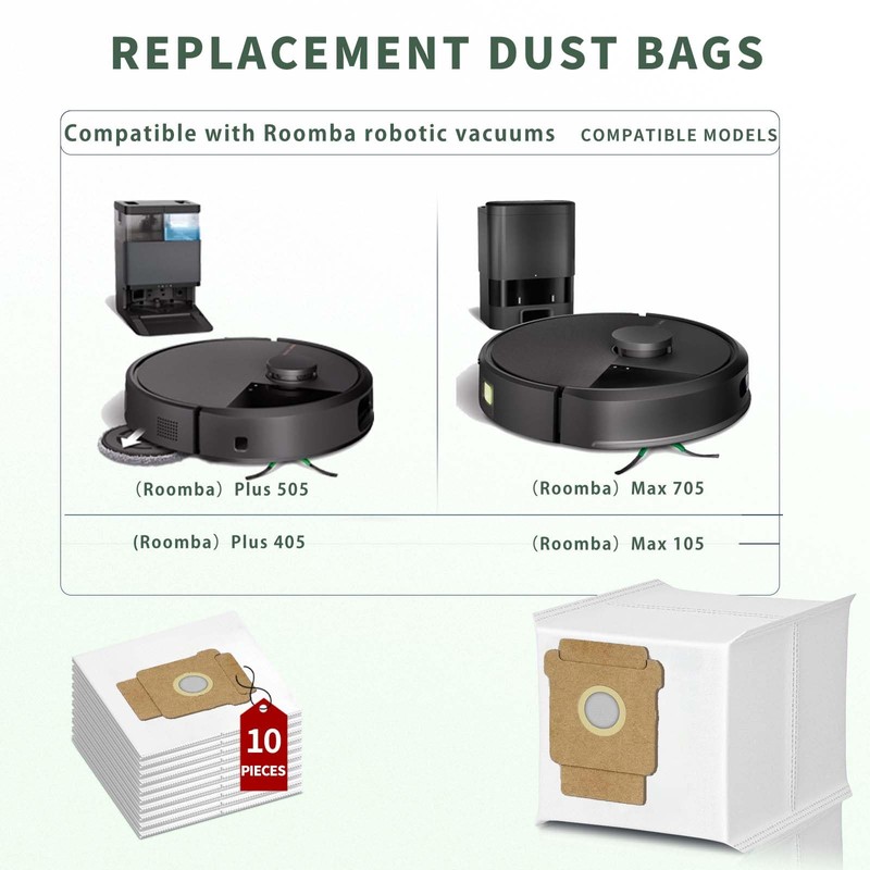 10 Pack Replacement Dust Bags Compatible with iRobot RoboVac Max