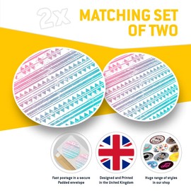 Vinyl Stickers (Set of 2) 7.5cm - Pink Blue Ethnic Tribal Boho Surf #12525