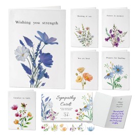 Only Zest Sympathy Cards with Envelopes and Stickers—24 Pack | 6 Unique Floral Designs, Bulk Box Set of Bereavement and Condolence Card Assortment with Short Sympathy Messages for Comfort, 4 x 6 in