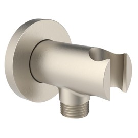 Wall Supply Elbow with O-Ring Flange, Tapered 1/2 NPT Female Inlet, Solid Brass Wall Union W/Handshower Holder, Round Supply Elbow W/Hand Shower bracket, PVD Brushed Nickel, G1/2 Outlet