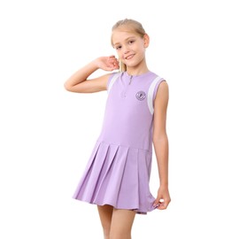 EXARUS Girls Tennis Dress with Shorts Golf Sleeveless Outfit School Sports Pleated Dresses with Pockets Purple 8 Years