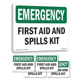 First Aid And Spills Kit OSHA Emergency Aluminum Sign 10 Inch x 7 Inch - 5 Pack