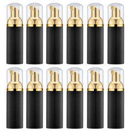 Botella de espuma de 1.7 onzas con bomba dorada (12 unidades). Botellas de espuma vacías para viaje para jabón de manos líquido rellenable, lavado corporal, champú de extensión de pestañas. Tamaño mini de bolsillo sin BPA