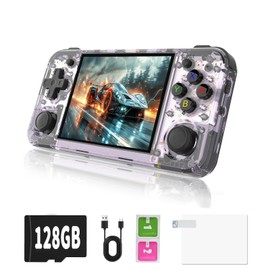 RG35XX H Retro Game Console,3.5 Inch IPS Screen Built-in 64GB+128GB TF Card,with 3300mAh Battery Linux System Games Consoles,Support HD and TV Output Casual Game Console(Purple)