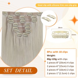 Full Shine Seamless Hair Extensions Real Human Hair PU Weft Clip in Extensions 20 Inch Color 1000 White Blonde Hair Clip in Human Hair Extensions 8 Pieces Real Hair Extensions