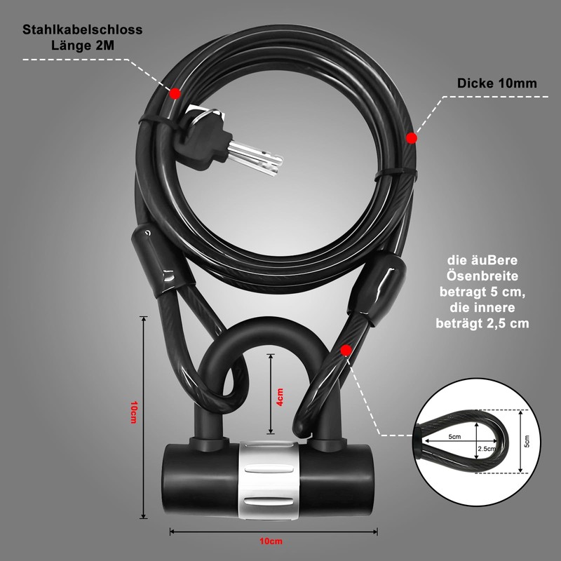 E Scooter Lock with Bag, 47.24 inches/14 mm Thick Cable
