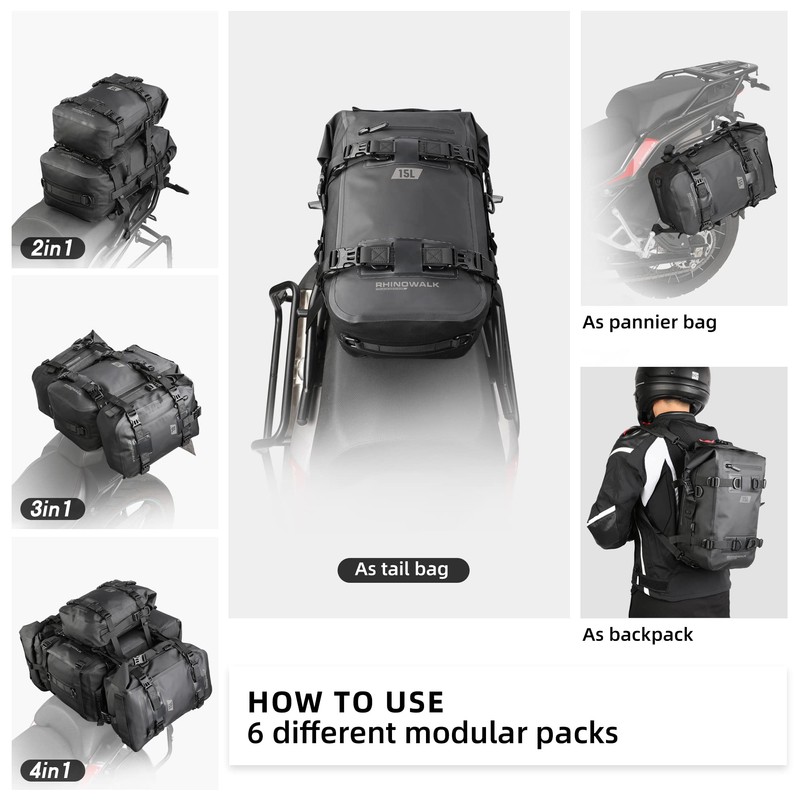Rhinowalk Motorcycle Tail Bag, Travel Luggage Bags, Waterproof Rear Carrier,