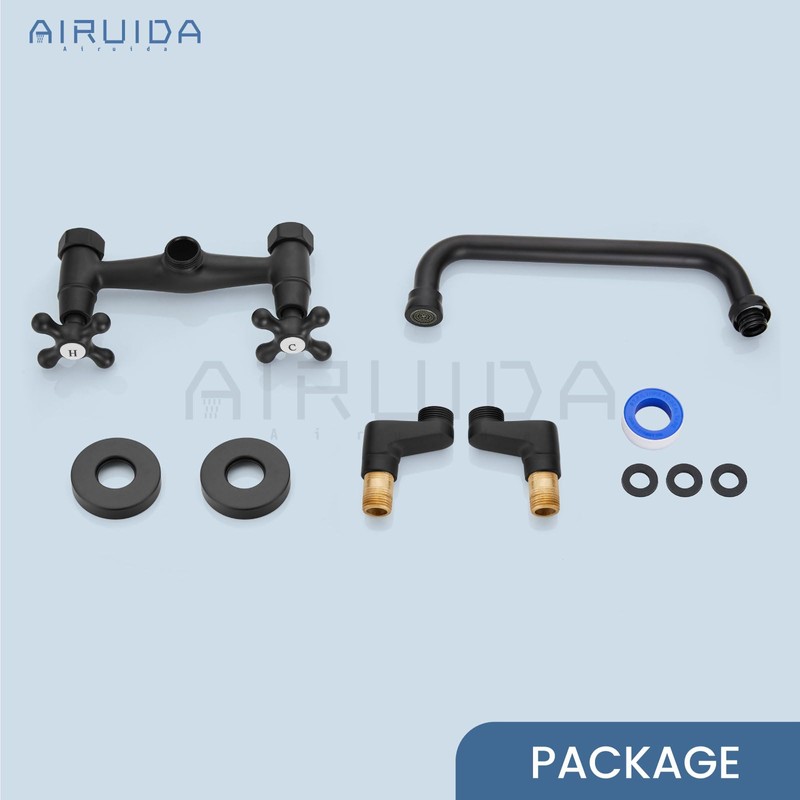 Airuida Matte Black Wall Mount Kitchen Sink Faucet 9 Inch