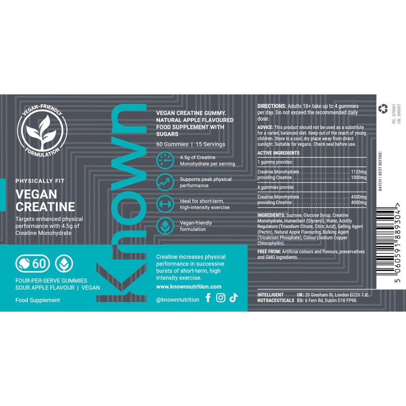 Known Vegan Creatine Gummies – 4500mg Creatine Monohydrate – Sour