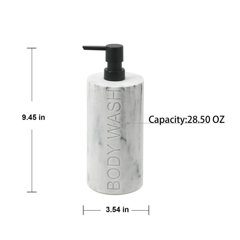 Indecor Home Resin White Marbled Body Wash Engraved Bottle Refillable