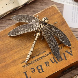 Alipis Brass Dragonfly Decor: Gold Dragonfly Figurine Copper Sculpture Ornament - Mini Animal Desk Figurines for Home Office Garden