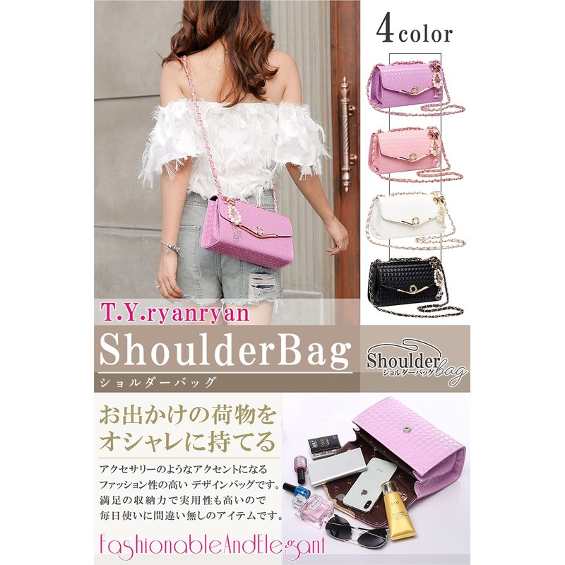 T.Y.ryanryan Women's Shoulder Bag, Cross-body Shaped, Smaller, Mini Bag, Chain,