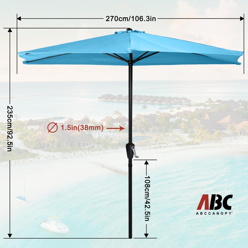 ABCCANOPY Patio Umbrella 11FT - Outdoor Half Umbrellas for Patio,