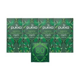 Pukka Herbs | Supreme Matcha Green Organic Herbal Tea | Green Tea and Matcha Powder | Perfect For Everyday Vitality | 4 packs | 80 Sachets