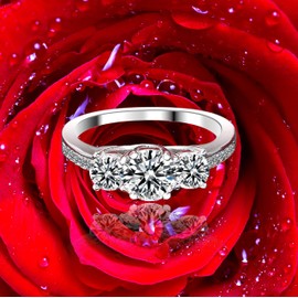 Sreema London 925 Sterling Silver Brilliant Round Cut Crystals Engagement/Wedding Ring(N)