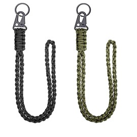 2pcs Heavy Duty Paracord Lanyard Necklace Whistles Strap Braided, Wrist Strap Heavy Duty Lanyards with Metal Clips Braided Keychains Lanyards for Outdoor Activities. (Black, Green)