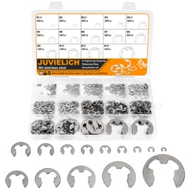 Juvielich E Clip Circlip Assortment Kit 330PCS 14 Size 304 Stainless Steel External Retaining Rings Washer Circlip Rings Kit Metric E Clip for Bearings Gears Pulleys,Axles Includes Sizes of M1.5-M15