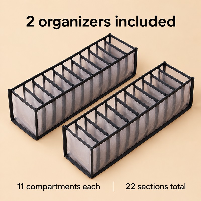 11-Grid Drawer Organizer for Underwear & Socks – 2 Pack