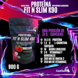 PROTEINA FITN SLIM K90 (Proteína Whey Enriquecida con Picolinato de Cromo, L-Carnitina Tartrato y Caido Linoleico CLA SABOR FRESA de 900 GR