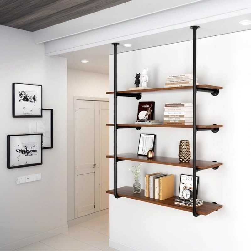 HBLYJS Industrial Pipe Shelving System with 4 Tiers, Black Iron