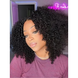 Nadula Maxreal Kinky Curly Half Wig 2x4 Lace Part Glueless Put On and Go Wig for Women 100% Human Hair Flip Over Wig with Drawstring Beginner Friendly No Leave Out 16 Inch 150% Density