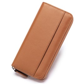 SCHLATUM RFID Blocking Womens Zipper Wallet Leather Large Capacity Billfold Clutch Zip Around Wallets for Women, Brown