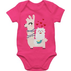 Shirtracer - Valentine's Day partner baby - lama and cat with hearts - baby bodysuit short sleeve for boys and girls, 6 Fuchsia, 0-3 Monate