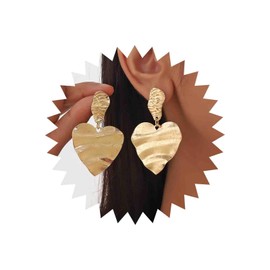 TseenYi Boho Heart Dangle Earrings Gold Textured Heart Earrings Vintage Heart Stud Earrings Large Hammered Heart Drop Earrings Metal Heart Love Earrings Jewelry for Women and Girls