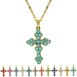 UniCrena Cross Birthstone Necklace for Women - December Charms Pendant with Gold Chain Christian Jewelry Birthday Gifts for Mom Family