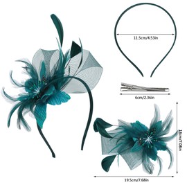Larfraecy Prom Headband Retro Tea Party Fascinator Hat Headband Faux Flowers Feather Mesh Hair Accessories Wedding Parties for Girls and Women, Green