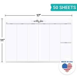 321Done Jumbo Weekly Planning Desktop Notepad - 50 Sheets (11" x 17") - Landscape Days of Week Desk Planner, Extra Large - Made in USA - Simple Script