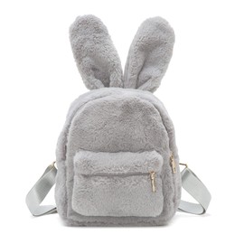 Jywmsc Cute Bunny Backpacks for Girls, Women Cute Rabbit Ears Backpack Fluffy Shoulder Bag School Bag Satchel, gray, Cartoon