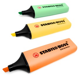 STABILO BOSS Original Pastel Highlighter Pens Markers - Set of 3 - Peach, Yellow, and Mint