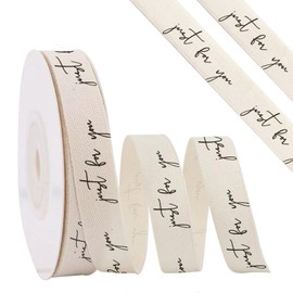 Ftuuo Just for You Cotton Twill Tape Ribbon，5/8 Inch x 10Yard Natural Cotton Herringbone Ribbons for Birthdays Anniversaries DIY Crafts Baking Sewing Crafts Home Decor