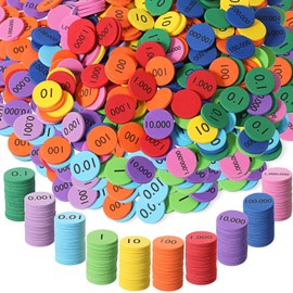 Kingdder Place Value Disks 10 Values Decimals to Whole Numbers Counting Chips for Kids Base 10 Place Value Manipulatives Math Counters Discs Set for Elementary School Math Supplies (1000 Pcs)