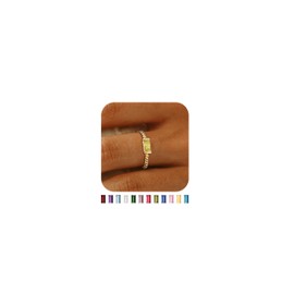 Birthstone Rings for Women Gold Plated Friendship Rings Non Tarnish Gold Rings Dainty Gemstone Wedding Band Ring Birthday Jewelry Gift for Friends